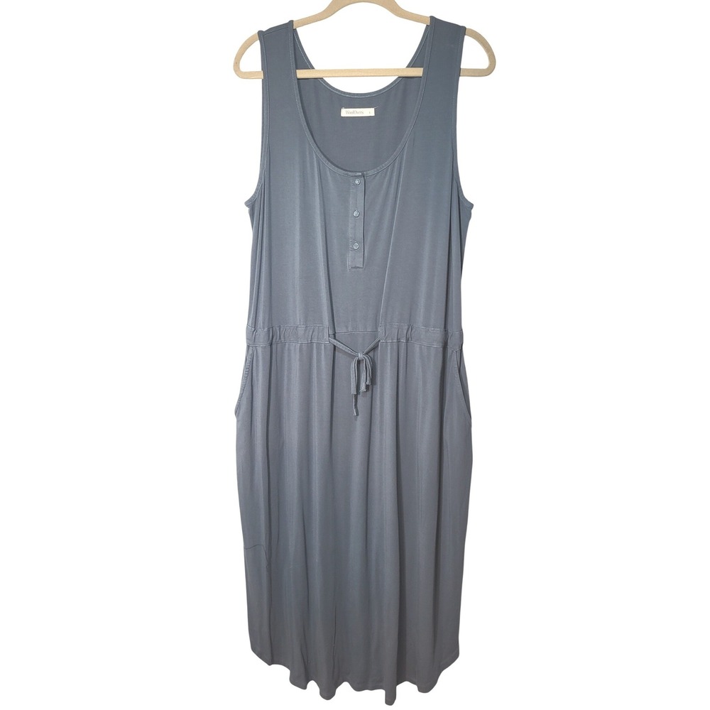 WoolOvers Bamboo Blend Henley Drawstring Midi Dress Deep‎ Water Large Coastal